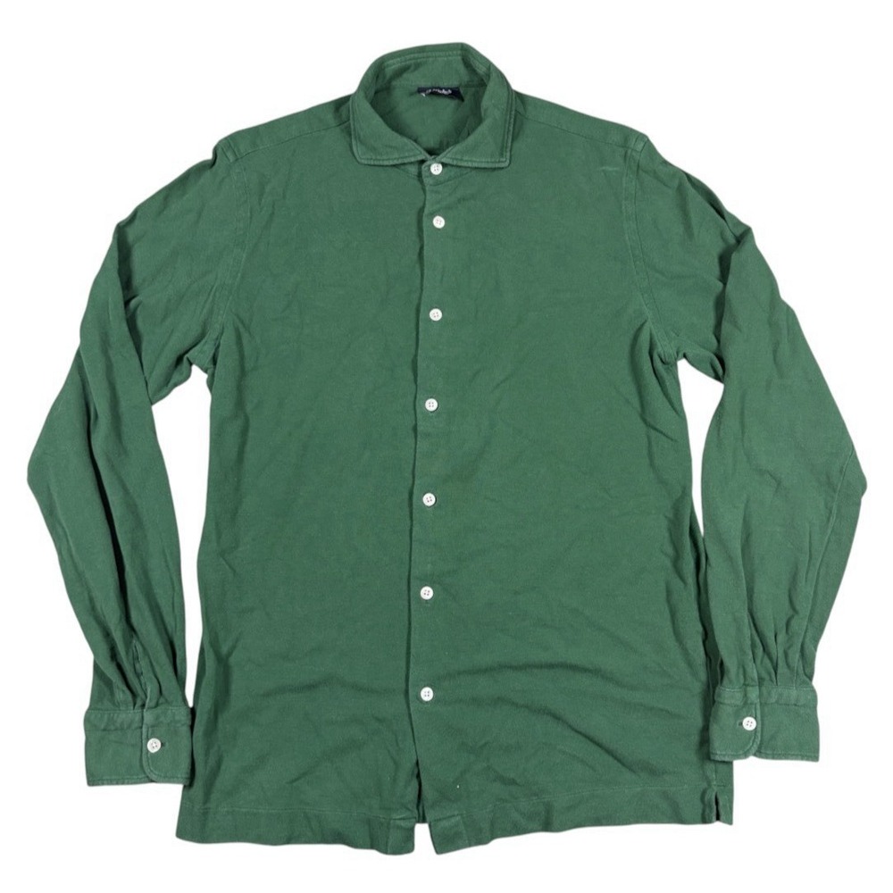 Drake's London Flannel Button Down Soft Shirt Green Made In Italy Cotton